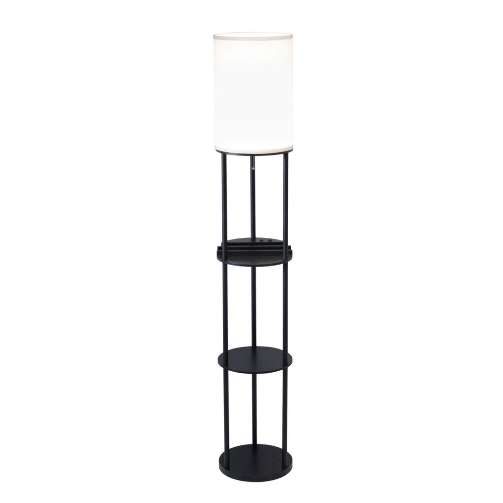 HomeRoots 67" Modern Black and White Column Floor Lamp with White Linen Shade for Stylish Ambient Lighting 372521