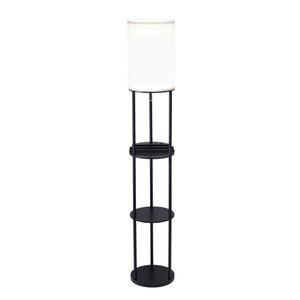 Homeroots Black Wood Floor Lamp With Circular Usb Charging Station Shelf  Metal 372521