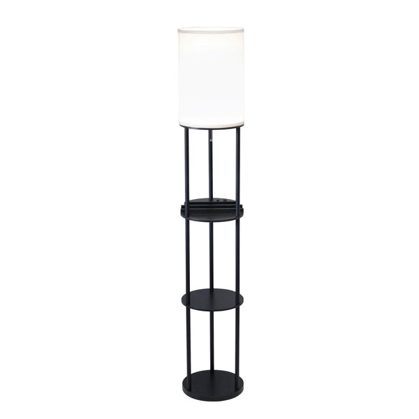 Homeroots Black Wood Floor Lamp With Circular Usb Charging Station Shelf  Metal 372521