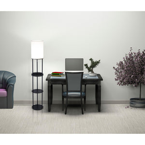 Homeroots Black Wood Floor Lamp With Circular Usb Charging Station Shelf  Metal 372521