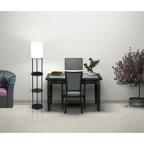 Homeroots Black Wood Floor Lamp With Circular Usb Charging Station Shelf  Metal 372521