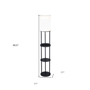 Homeroots Black Wood Floor Lamp With Circular Usb Charging Station Shelf  Metal 372521