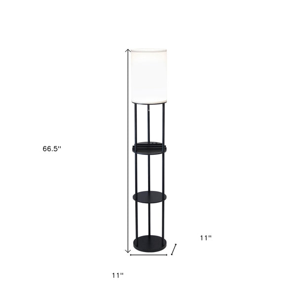Homeroots Black Wood Floor Lamp With Circular Usb Charging Station Shelf  Metal 372521