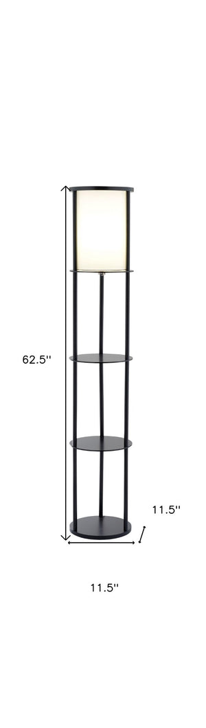 Homeroots 63" Black Wood Column Floor Lamp - Elegant White Fabric Shade For Stylish Home Lighting & Decor  Manufactured Wood 372522