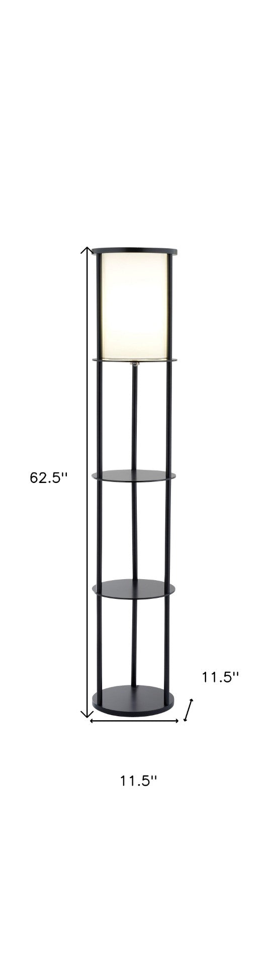 Homeroots 63" Black Wood Column Floor Lamp - Elegant White Fabric Shade For Stylish Home Lighting & Decor  Manufactured Wood 372522