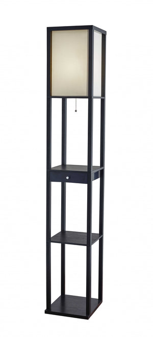 Homeroots 63" Solid Wood Column Floor Lamp With White Rectangular Shade  Solid Wood 372523