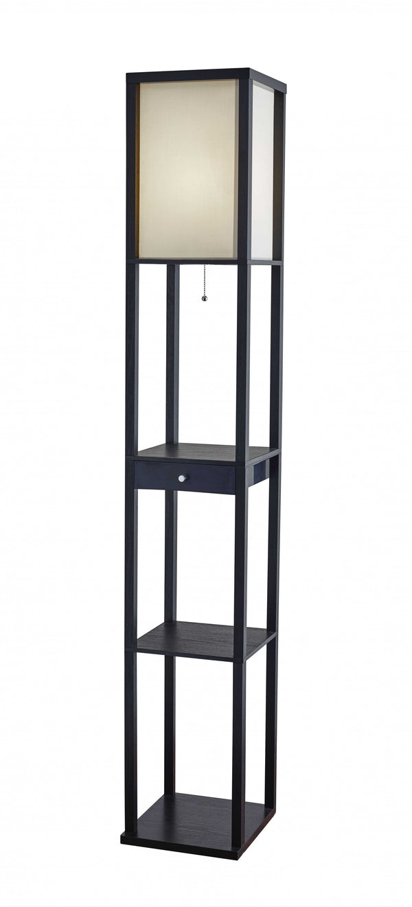 Homeroots 63" Solid Wood Column Floor Lamp With White Rectangular Shade  Solid Wood 372523