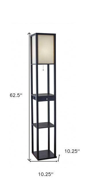 Homeroots 63" Solid Wood Column Floor Lamp With White Rectangular Shade  Solid Wood 372523