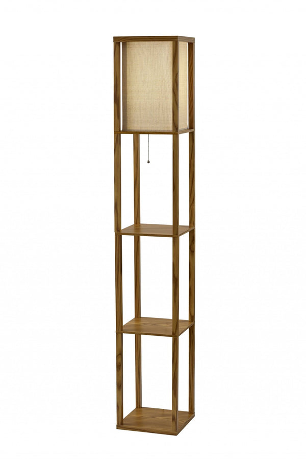 HomeRoots 63" Elegant Solid Wood Floor Lamp with Cozy Brown Fabric Shade for Warm Ambient Lighting Natural 372525