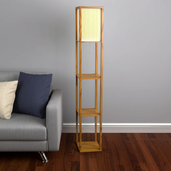HomeRoots 63" Elegant Solid Wood Floor Lamp with Cozy Brown Fabric Shade for Warm Ambient Lighting Natural 372525