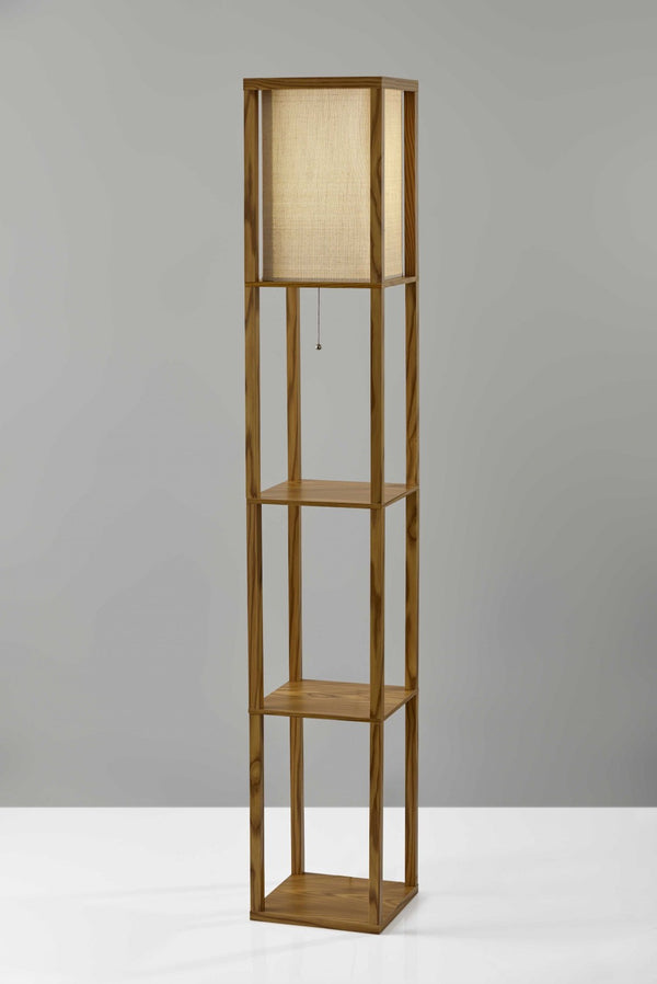 HomeRoots 63" Elegant Solid Wood Floor Lamp with Cozy Brown Fabric Shade for Warm Ambient Lighting Natural 372525