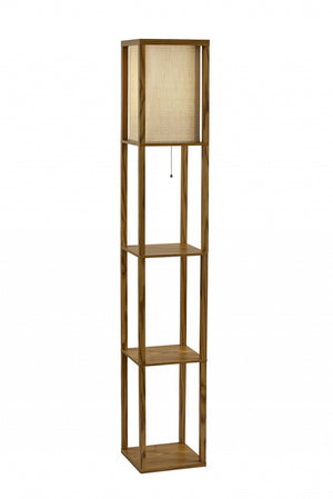 HomeRoots 63" Elegant Solid Wood Floor Lamp with Cozy Brown Fabric Shade for Warm Ambient Lighting Natural 372525