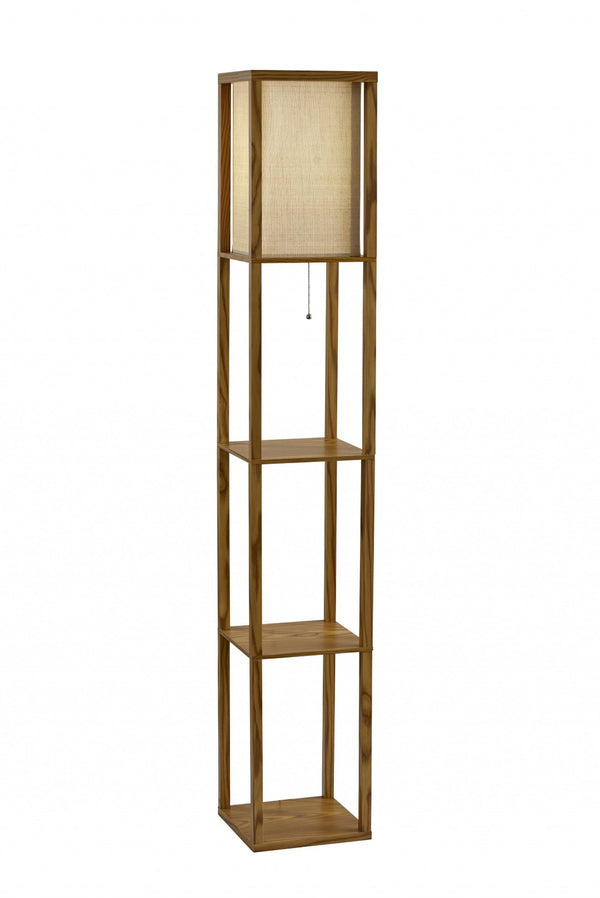 HomeRoots 63" Elegant Solid Wood Floor Lamp with Cozy Brown Fabric Shade for Warm Ambient Lighting Natural 372525