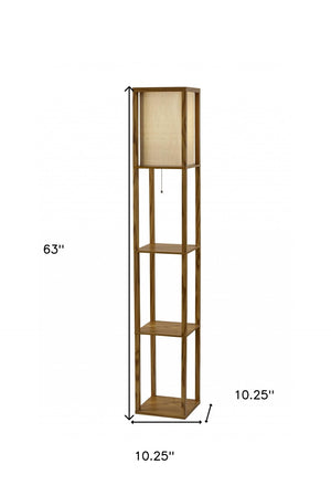 HomeRoots 63" Elegant Solid Wood Floor Lamp with Cozy Brown Fabric Shade for Warm Ambient Lighting Natural 372525