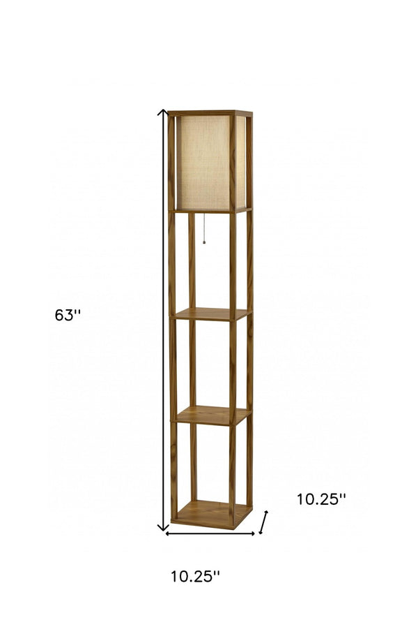 HomeRoots 63" Elegant Solid Wood Floor Lamp with Cozy Brown Fabric Shade for Warm Ambient Lighting Natural 372525