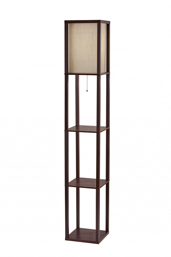 HomeRoots 63" Elegant Solid Wood Floor Lamp with Cozy Brown Fabric Shade for Warm Ambient Lighting Walnut 372526