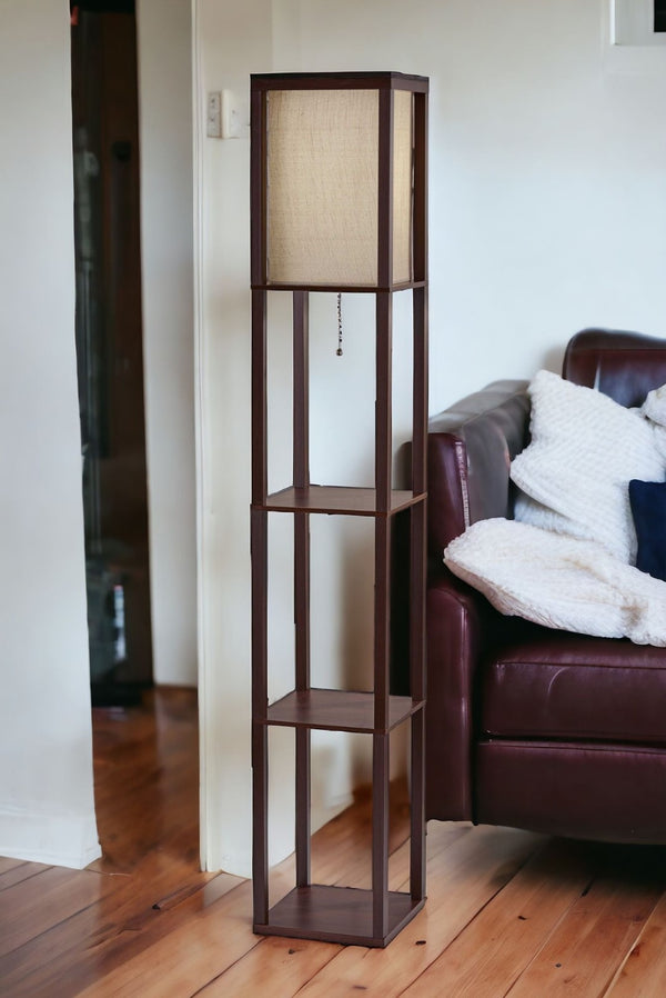 HomeRoots 63" Elegant Solid Wood Floor Lamp with Cozy Brown Fabric Shade for Warm Ambient Lighting Walnut 372526