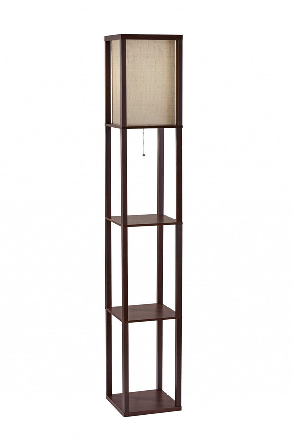 HomeRoots 63" Elegant Solid Wood Floor Lamp with Cozy Brown Fabric Shade for Warm Ambient Lighting Walnut 372526