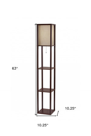 HomeRoots 63" Elegant Solid Wood Floor Lamp with Cozy Brown Fabric Shade for Warm Ambient Lighting Walnut 372526