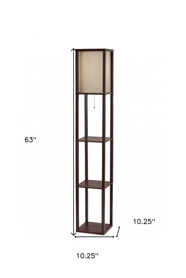 HomeRoots 63" Elegant Solid Wood Floor Lamp with Cozy Brown Fabric Shade for Warm Ambient Lighting Walnut 372526