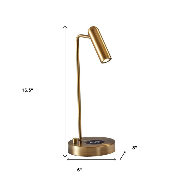 HomeRoots 17" LED Desk Lamp with USB & Wireless Charging - Stylish Adjustable Lighting for Home or Office Brass 372527