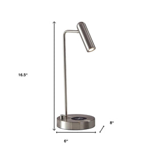 HomeRoots 17" LED Desk Lamp with USB & Wireless Charging - Stylish Adjustable Lighting for Home or Office Brushed Steel 372528