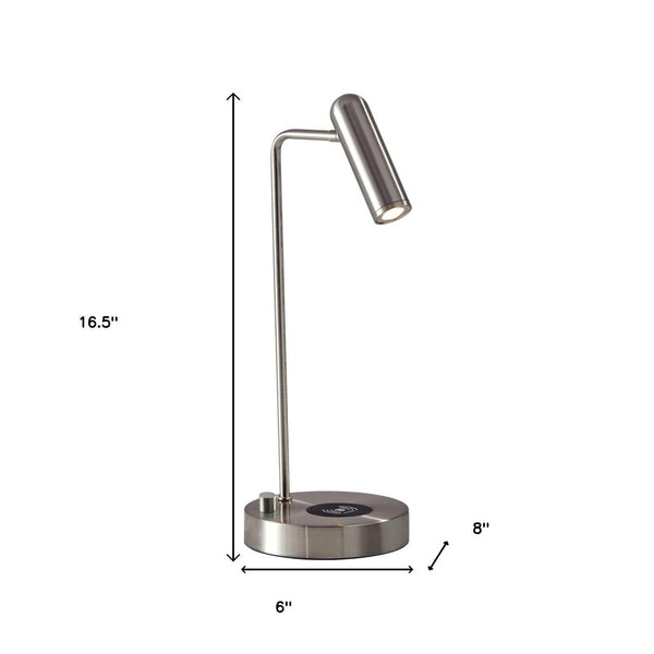 HomeRoots 17" LED Desk Lamp with USB & Wireless Charging - Stylish Adjustable Lighting for Home or Office Brushed Steel 372528