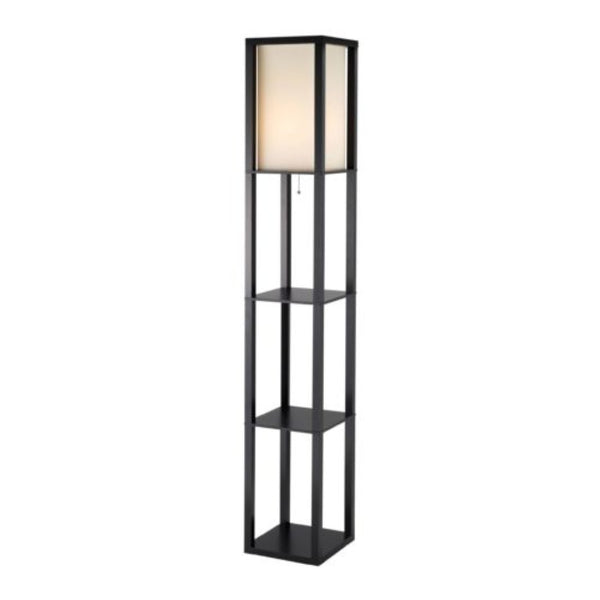 HomeRoots 72" Striking Black Solid Wood Column Lamp with White Cotton Shade for Modern Minimalist Spaces 372534