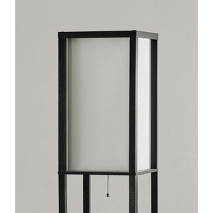 HomeRoots 72" Striking Black Solid Wood Column Lamp with White Cotton Shade for Modern Minimalist Spaces 372534