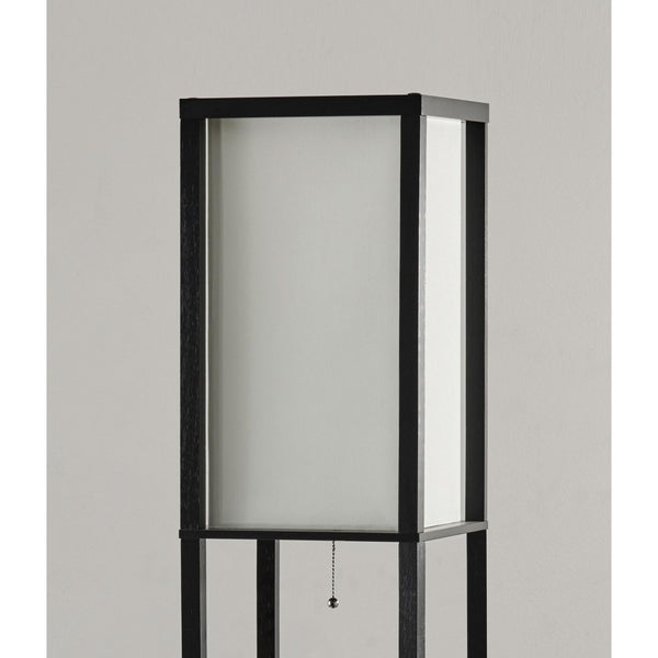 HomeRoots 72" Striking Black Solid Wood Column Lamp with White Cotton Shade for Modern Minimalist Spaces 372534