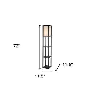 HomeRoots 72" Striking Black Solid Wood Column Lamp with White Cotton Shade for Modern Minimalist Spaces 372534
