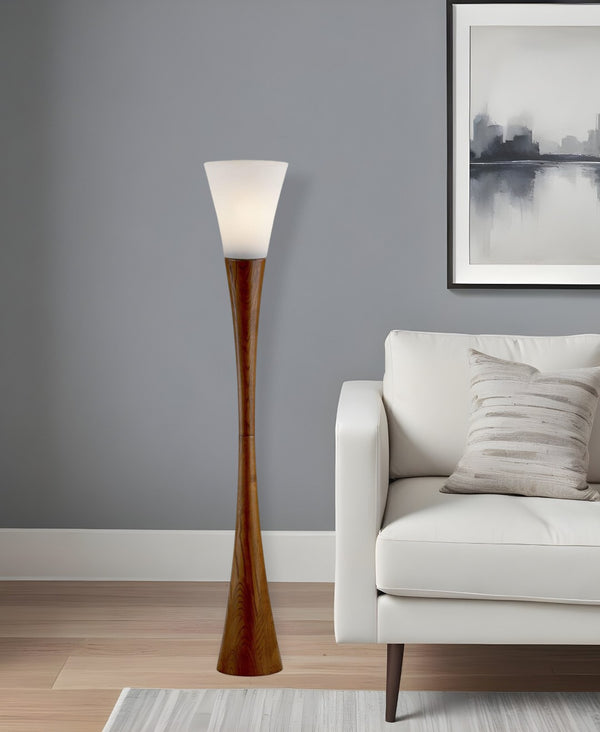 HomeRoots 68" Brown Wood Novelty Floor Lamp with White Acrylic Shade - Stylish Ambient Lighting Solution 372535