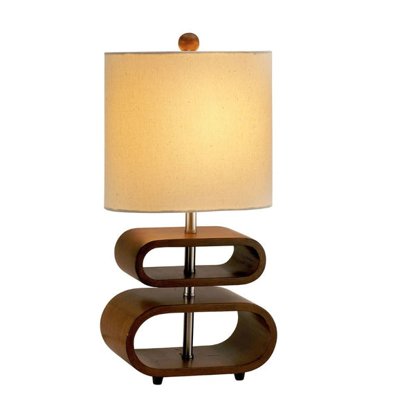 HomeRoots 19" Brown Retro Ovals Wood Bedside Lamp – Cozy Natural Shade for Mid-Century Modern Decor 372536