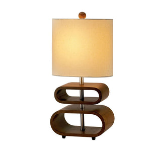 HomeRoots 19" Brown Retro Ovals Wood Bedside Lamp – Cozy Natural Shade for Mid-Century Modern Decor 372536