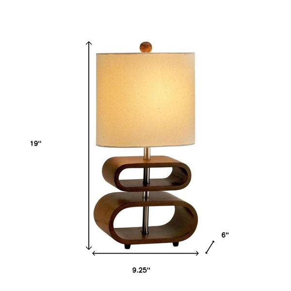 HomeRoots 19" Brown Retro Ovals Wood Bedside Lamp – Cozy Natural Shade for Mid-Century Modern Decor 372536