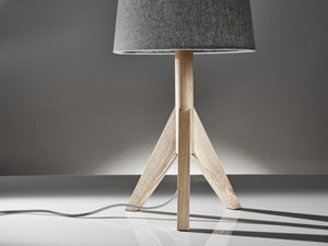 Homeroots 25" Natural Solid Wood Tripod Table Lamp - Gray Empire Shade For Modern And Industrial Decor Natural  372538