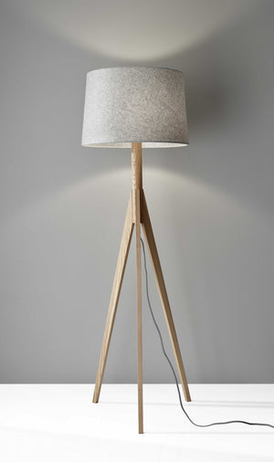 HomeRoots 59" Solid Wood Tripod Floor Lamp with Gray Fabric Shade - Modern Rustic Style for Any Room Natural 18" X 18" X 59.'25" 372539