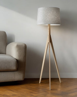 HomeRoots 59" Solid Wood Tripod Floor Lamp with Gray Fabric Shade - Modern Rustic Style for Any Room Natural 18" X 18" X 59.'25" 372539