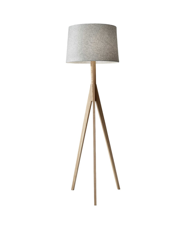 HomeRoots 59" Solid Wood Tripod Floor Lamp with Gray Fabric Shade - Modern Rustic Style for Any Room Natural 18" X 18" X 59.'25" 372539
