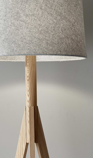 HomeRoots 59" Solid Wood Tripod Floor Lamp with Gray Fabric Shade - Modern Rustic Style for Any Room Natural 18" X 18" X 59.'25" 372539