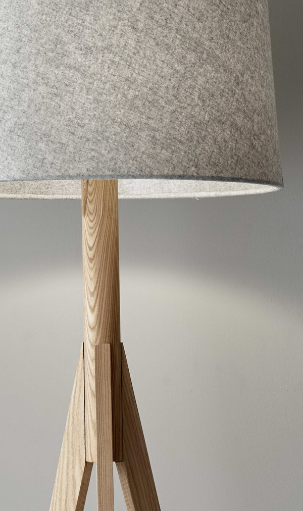 HomeRoots 59" Solid Wood Tripod Floor Lamp with Gray Fabric Shade - Modern Rustic Style for Any Room Natural 18" X 18" X 59.'25" 372539