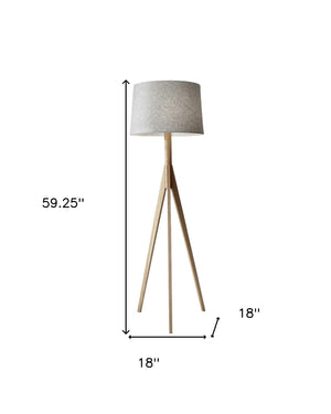 HomeRoots 59" Solid Wood Tripod Floor Lamp with Gray Fabric Shade - Modern Rustic Style for Any Room Natural 18" X 18" X 59.'25" 372539