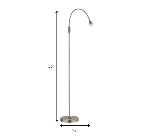 Homeroots 56" Arched Floor Lamp Brushed Steel Metal 372546