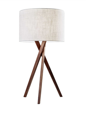HomeRoots Tripod Walnut Wood Table Lamp - Stylish 3-Way Lighting with Linen Shade for Modern & Rustic Spaces 372547