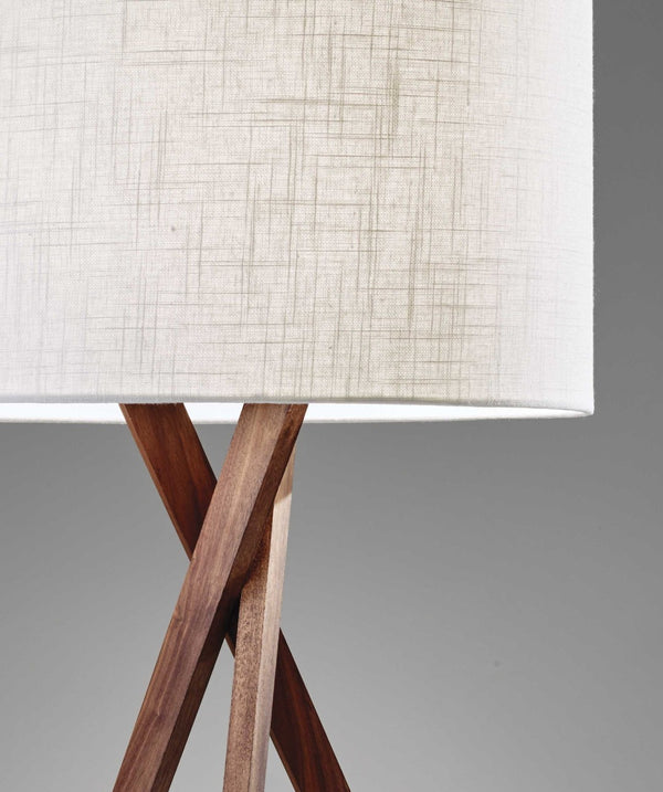 HomeRoots Tripod Walnut Wood Table Lamp - Stylish 3-Way Lighting with Linen Shade for Modern & Rustic Spaces 372547