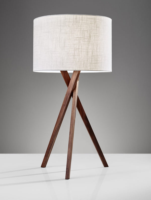 HomeRoots Tripod Walnut Wood Table Lamp - Stylish 3-Way Lighting with Linen Shade for Modern & Rustic Spaces 372547