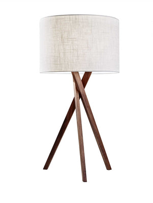 HomeRoots Tripod Walnut Wood Table Lamp - Stylish 3-Way Lighting with Linen Shade for Modern & Rustic Spaces 372547