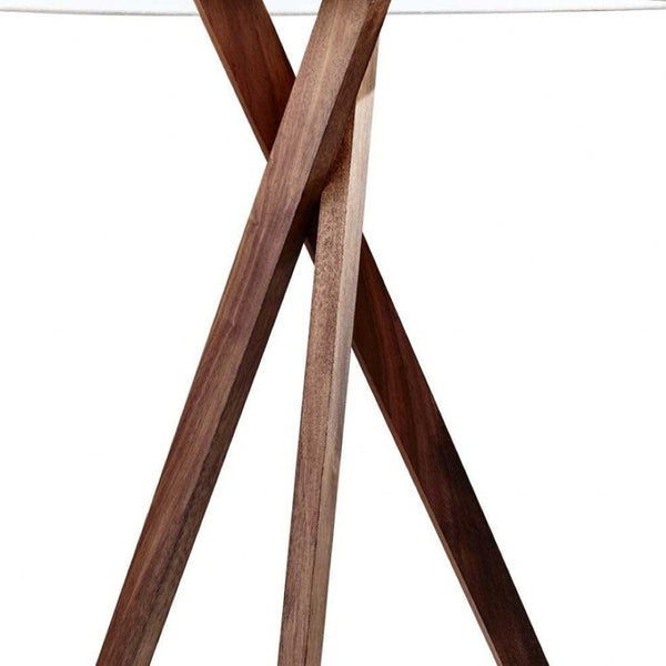 HomeRoots Tripod Walnut Wood Table Lamp - Stylish 3-Way Lighting with Linen Shade for Modern & Rustic Spaces 372547