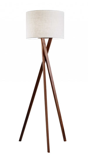 Homeroots 63" Solid Wood Tripod Floor Lamp With White Drum Shade  Solid Wood 372548