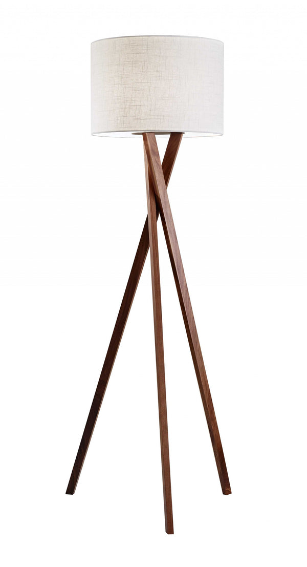 Homeroots 63" Solid Wood Tripod Floor Lamp With White Drum Shade  Solid Wood 372548